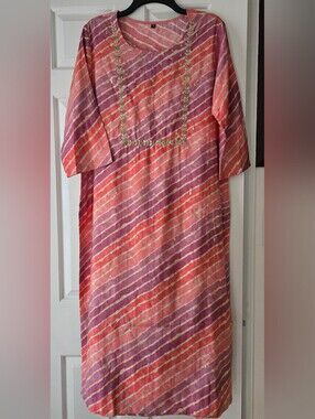Pink Kurta Pant Set  Indian Size XL US Size M/L Gold Pearl Gota Patti NWOT